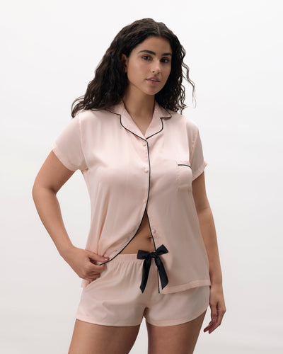 Abigail Shirt and Short Set Pale Pink/Black