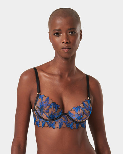 Lyandra Floral Embroidered Bra Blue