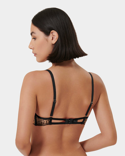 Rosalie Embroidered Balcony Bra Black