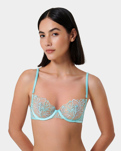 Lilly Floral Embroidered Bra Blue