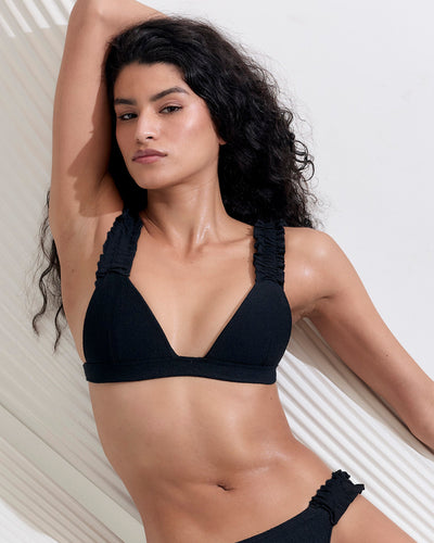Flores Ruffle Bikini Top Black