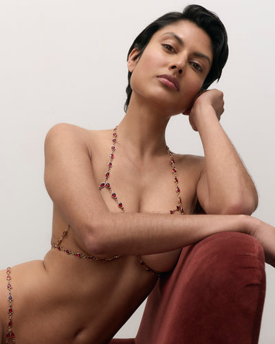 Mimi Crystal Open Triangle Bra Savvy Red/Gold